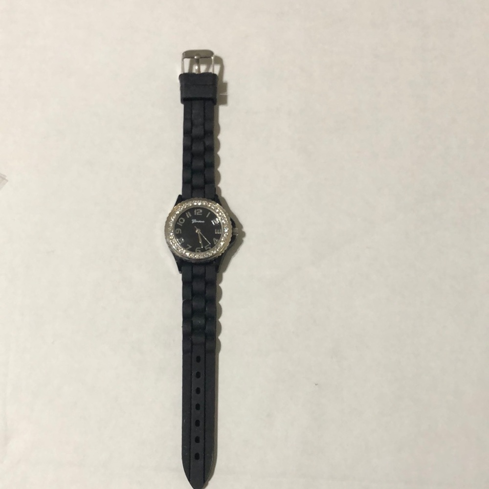 Black Silicone Band Geneva Watch